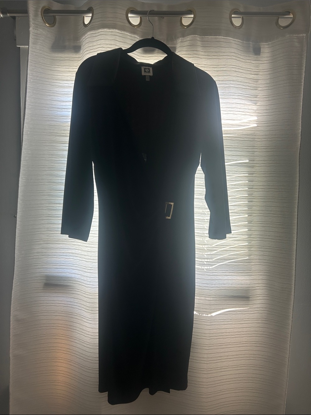 Anne Klein Black Long Sleeve Wrap-Style Dress with Buckle Detail
